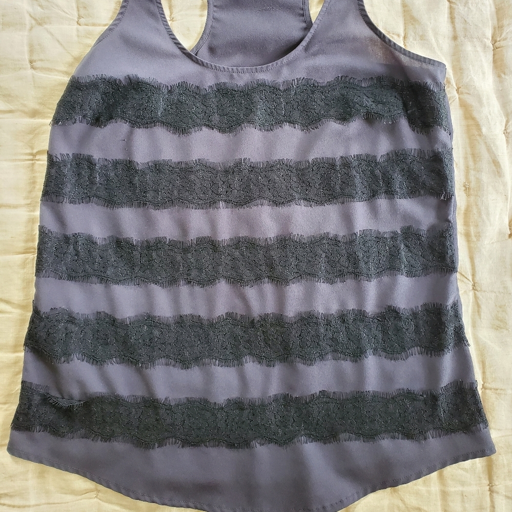 Lace Striped Racerback Tank Top